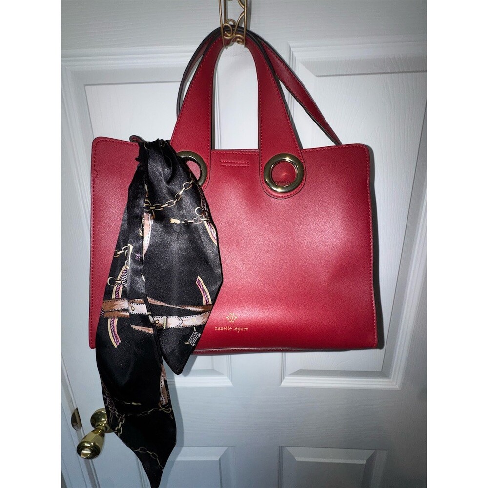 Nanette Lepore Satchel‎ Top Handle Bag Womens Red w/ Detachable Strap Scarf
